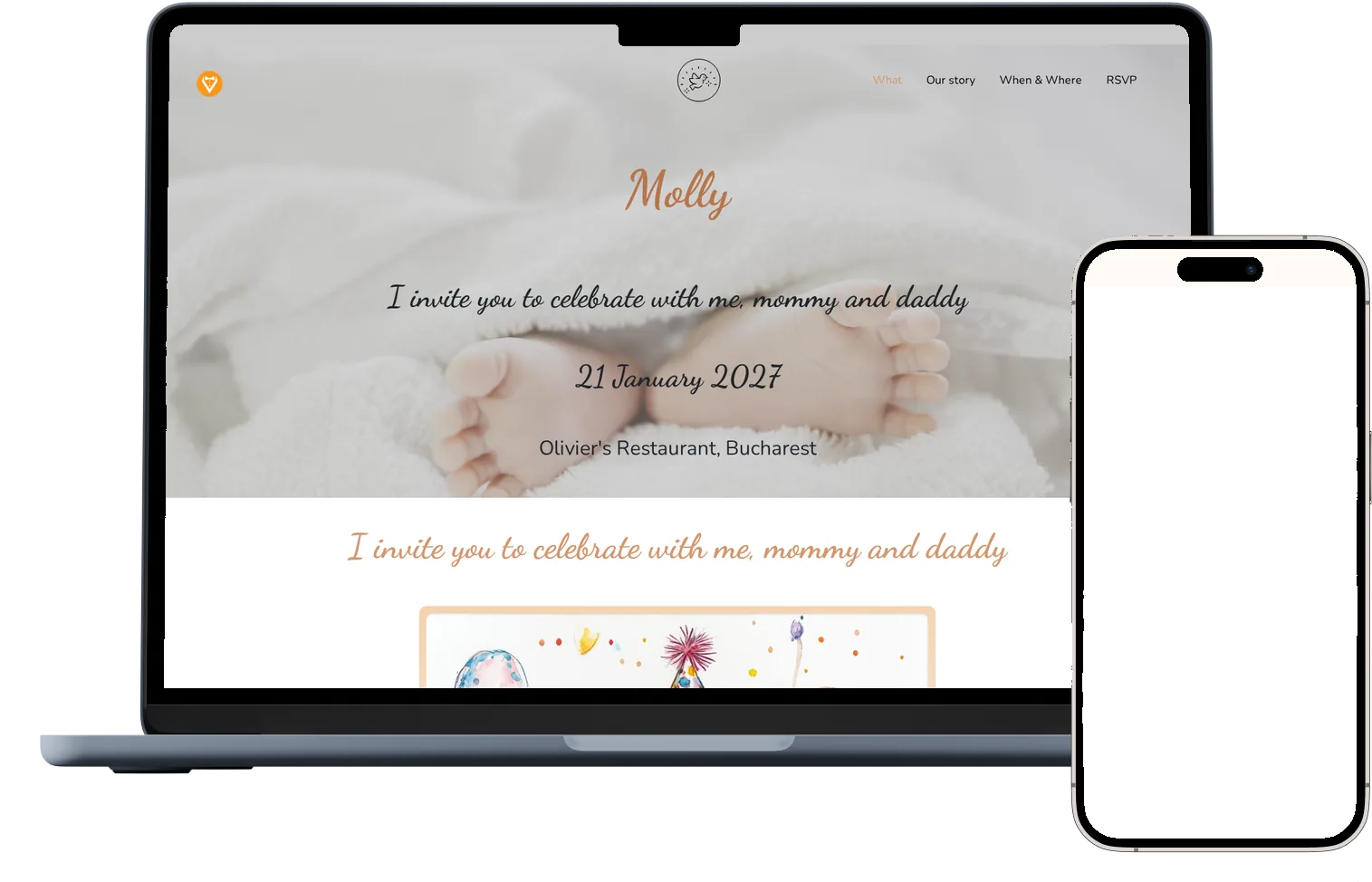 Online invitation example: Wedding and baptism