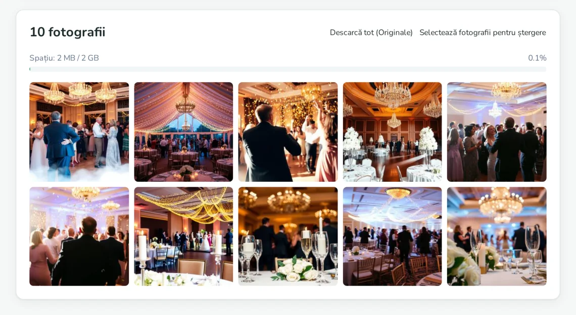 Albumul foto în contul organizatorului, cu fotografiile încărcate de invitați